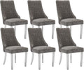 Dining Chairs Set of 6，Modern Channel Tufted Upholstered Dining Chairs with Silver Stainless Steel Legs, Comfortable Chenille Fabric Kitchen Chairs for Dining Room (Grey, 6pc)