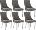 Dining Chairs Set of 6，Modern Channel Tufted Upholstered Dining Chairs with Silver Stainless Steel Legs, Comfortable Chenille Fabric Kitchen Chairs for Dining Room (Grey, 6pc)