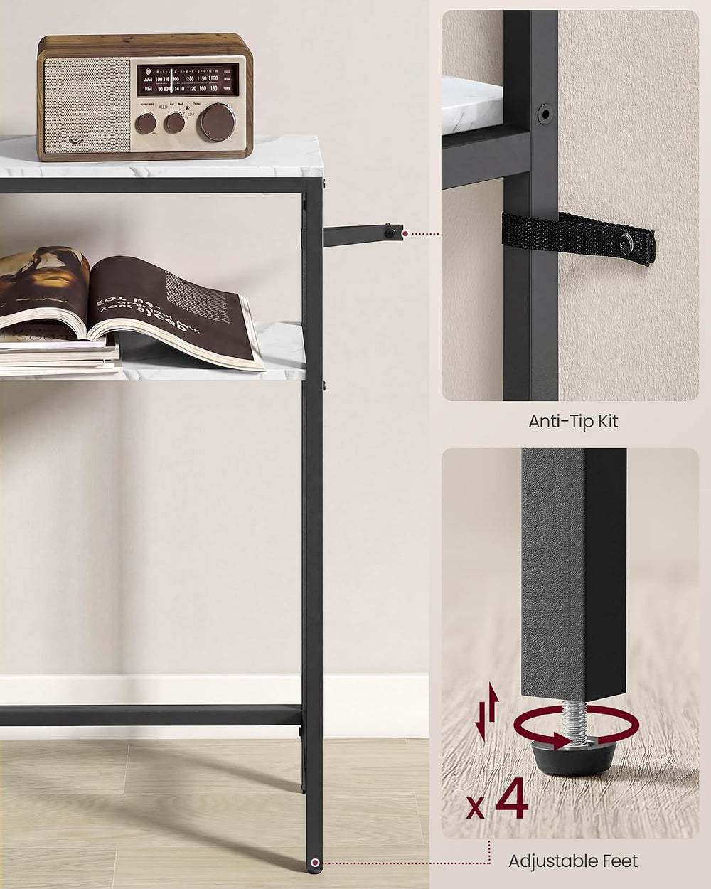 VASAGLE Console Table, 2-Tier Narrow Sofa Table with 2 Shelves, 7.9 x 39.4 x ...