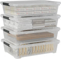 Saedy 4 Pack 40L Plastic Underbed Storage Container Box with Wheels, Clear