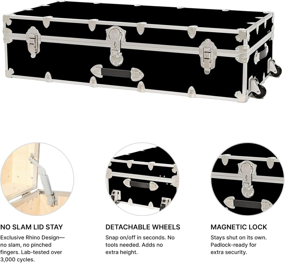 Rhino Trundle Storage Trunk with Wheels, Under Bed Footlocker | 44"L x 2...