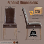Upholstered Dining Chair Modern Stylish Parsons Kitchen Diner High Back with Silver Nailhead Trim & Wood Legs, Set of 6, PU Leather Dark Brown