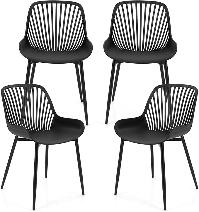 Giantex Black Dining Chairs Set of 4, Modern Kitchen Chairs w/Metal Legs, Cutout Backrest, Curved Seat, Armless Accent Chairs, Indoor Side Chairs for Living Dining Room Home, Load 330 LBS