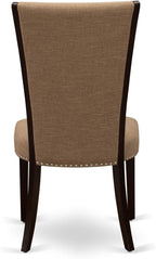 East West Furniture ANVE5-MAH-47 5 Piece Kitchen Table & Chairs Set Includes a Round Dining Room Table with Pedestal and 4 Light Sable Linen Fabric Parsons Chairs, 36x36 Inch, Linen White