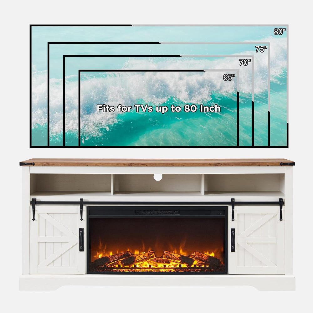 OKD 70" Farmhouse Fireplace TV Stand, Antique White | For up to 80"...