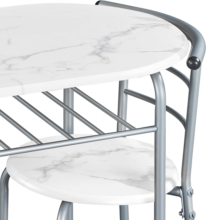 Yaheetech 3-Piece Dining Table Set, Breakfast Bistro Table Set for 2, Small Kitchen and Table Chairs Set of 2 with Metal Frame and Storage Rack for Small Space/Apartment/Dorm Room, White