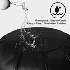 Louis Donné Round Unstuffed Faux Leather Pouf Ottoman Cover, Portable Indoor Outdoor Foot Rest Cover with Invisible Zipper, Sturdy Footstool Cushion Case for Home Patio Balcony Daily Use, Cover Only