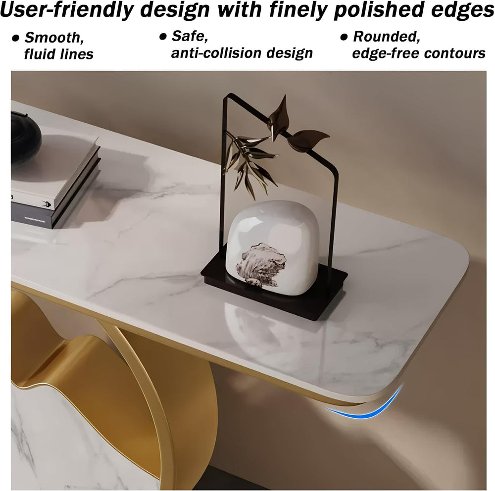 Contemporary Accent Table Modern Console Table | Marble-Like Tabletop and Cir...