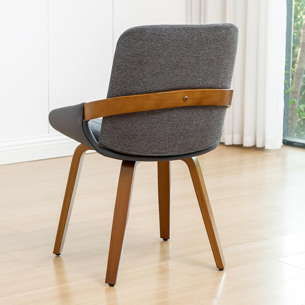 Dining Room Chairs Set of 2, Mid Century Modern Gray Fabric+Faux Leather Kitc...