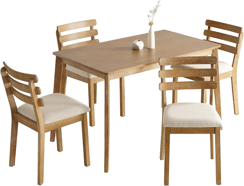 Farmhouse Dining Table Set for 4, Wooden Kitchen Table & Solid Wood Chair...