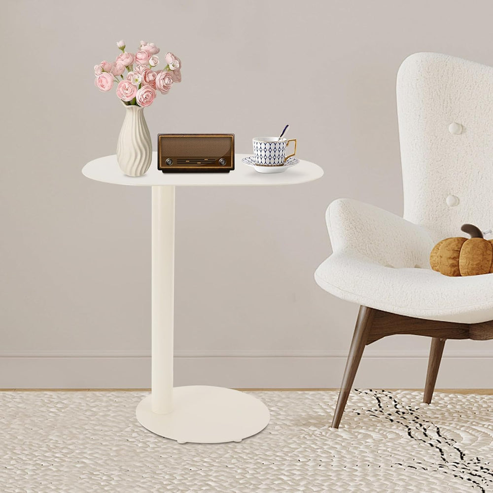 C-Shaped Side Table, Metal Coffee and Bedside Table, Small Cream White End Ta...