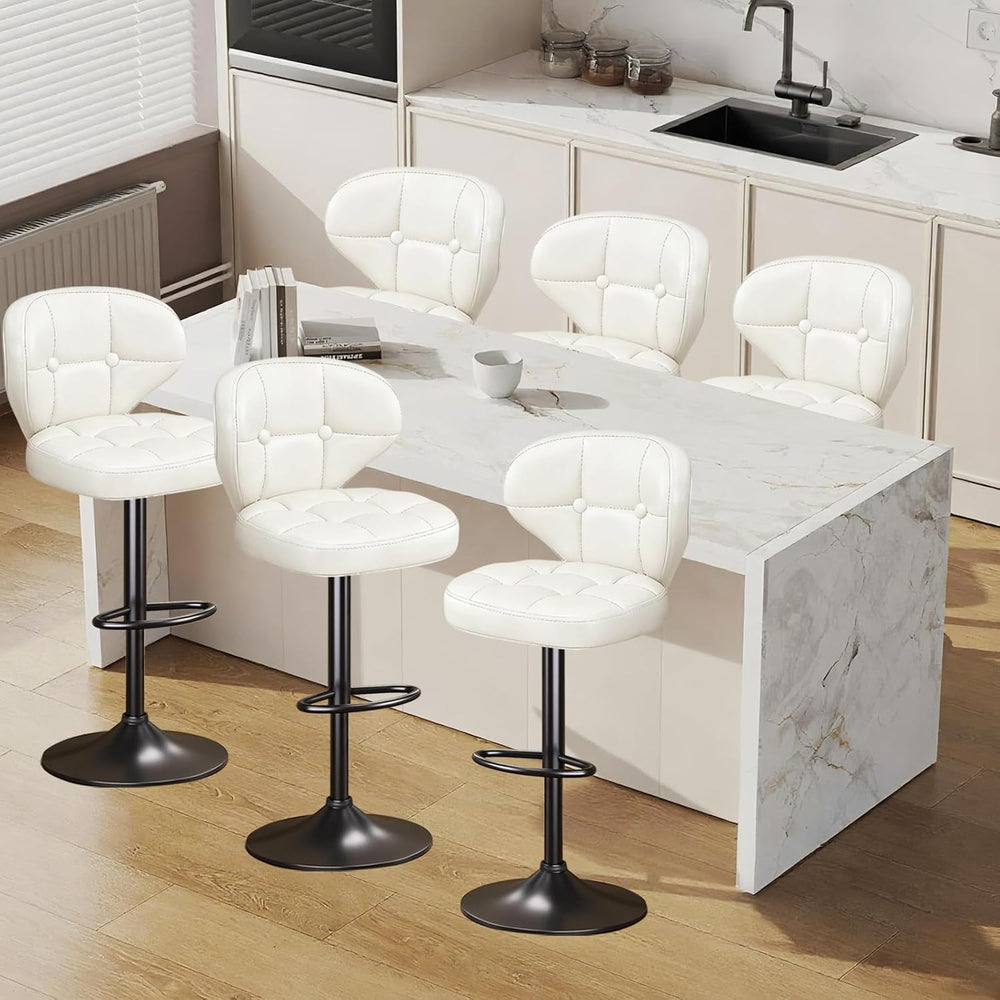 Bar Stools Set of 6, Adjustable Swivel Bar Chairs with 360° Rotation, Padded ...