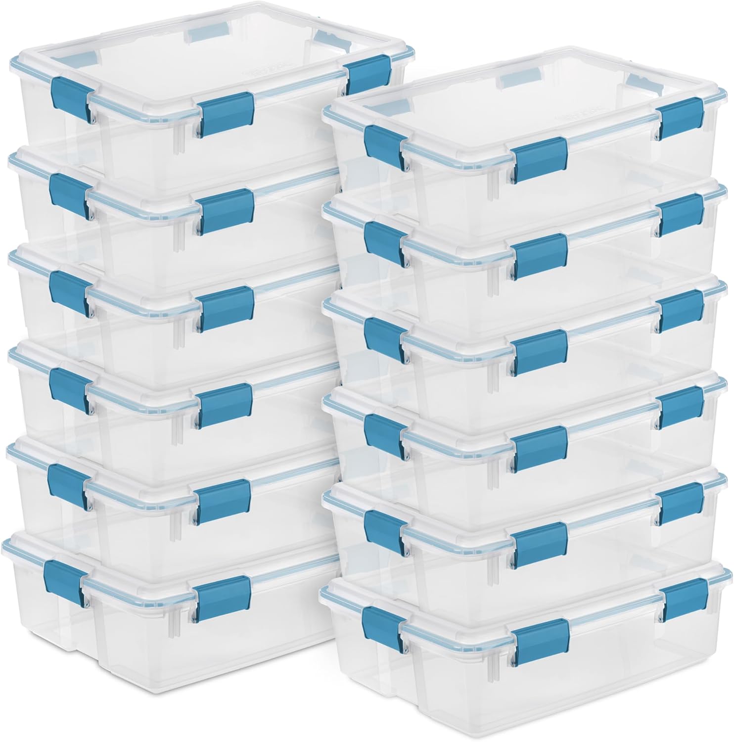 Sterilite 12-Pack Gasket Box, Weather-Resistant Storage Bins with Latching Lids, 37 Quart - Heavy-Duty Organizing Containers for Closet, Bathroom, and Office