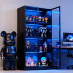 63'' Tall Glass Display Cabinet with LED Lights,Showcase with Glass Doors,4-Tier Curio Cabinet for Collectibles Bookcase,Storage Shelf, Bookcase(Black- 4 Layers, Large)