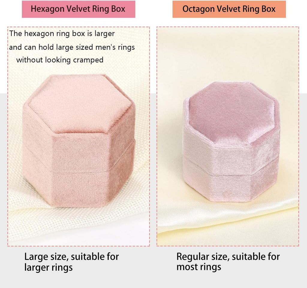 WantGor Velvet Jewelry Ring Box, 3 Slots Hexagon Ring Gift Box Ring Holder | Vintage Ring Display Case for Wedding Ceremony Proposal Engagement (Ocean Blue, 3 Slots)