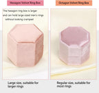 WantGor Velvet Jewelry Ring Box, 3 Slots Hexagon Ring Gift Box Ring Holder | Vintage Ring Display Case for Wedding Ceremony Proposal Engagement (Ocean Blue, 3 Slots)