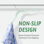 30 Pack Velvet Hangers – Non-Slip Slim Clothes Hangers with 360° Swivel Hook, Space-Saving Flocked Shirt Hangers for Coats, Dresses, Blouses, Suits(Green)