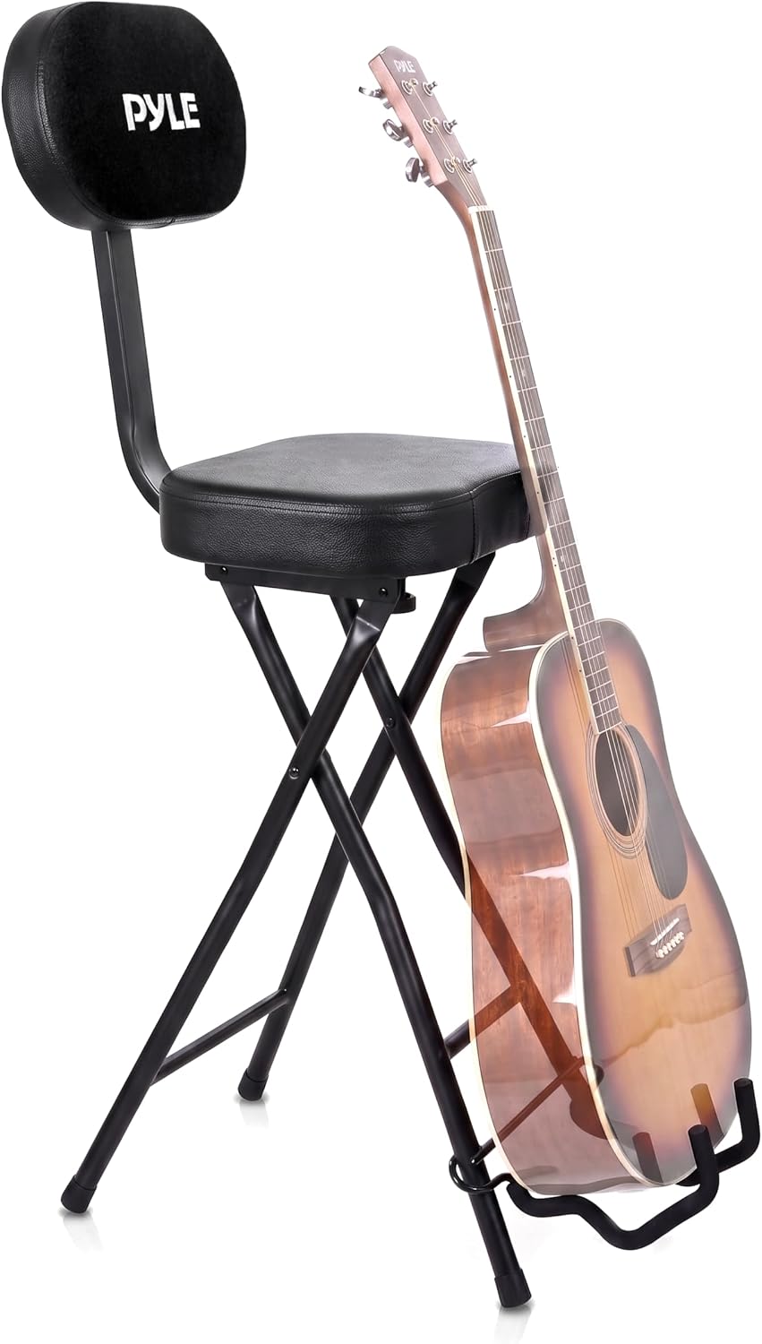 Pyle Adjustable Guitar Seat with Built-In Stand, EVA Foam Padded Cradles, Rem...