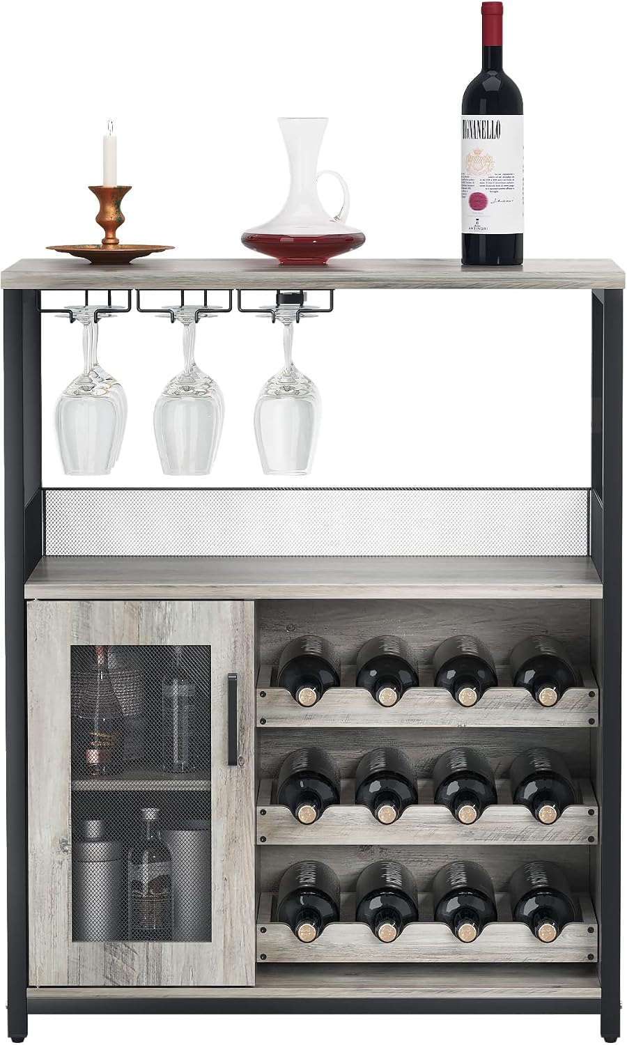 GAOMON Modern 36" Grey Wine Bar Cabinet with Mesh Door, Adjustable Glass...