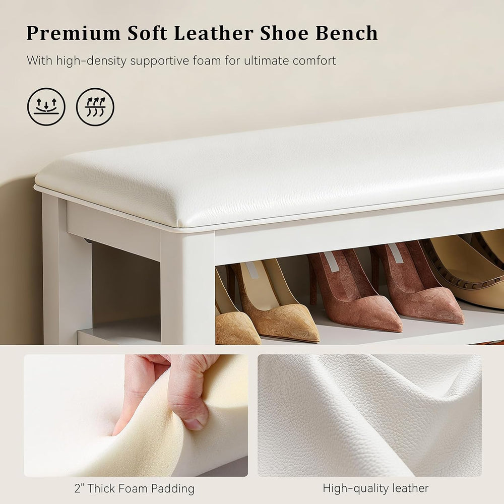 Shoe Rack Bench Entryway Storage with Leather Cushion, Shoe Organizer Bench f...