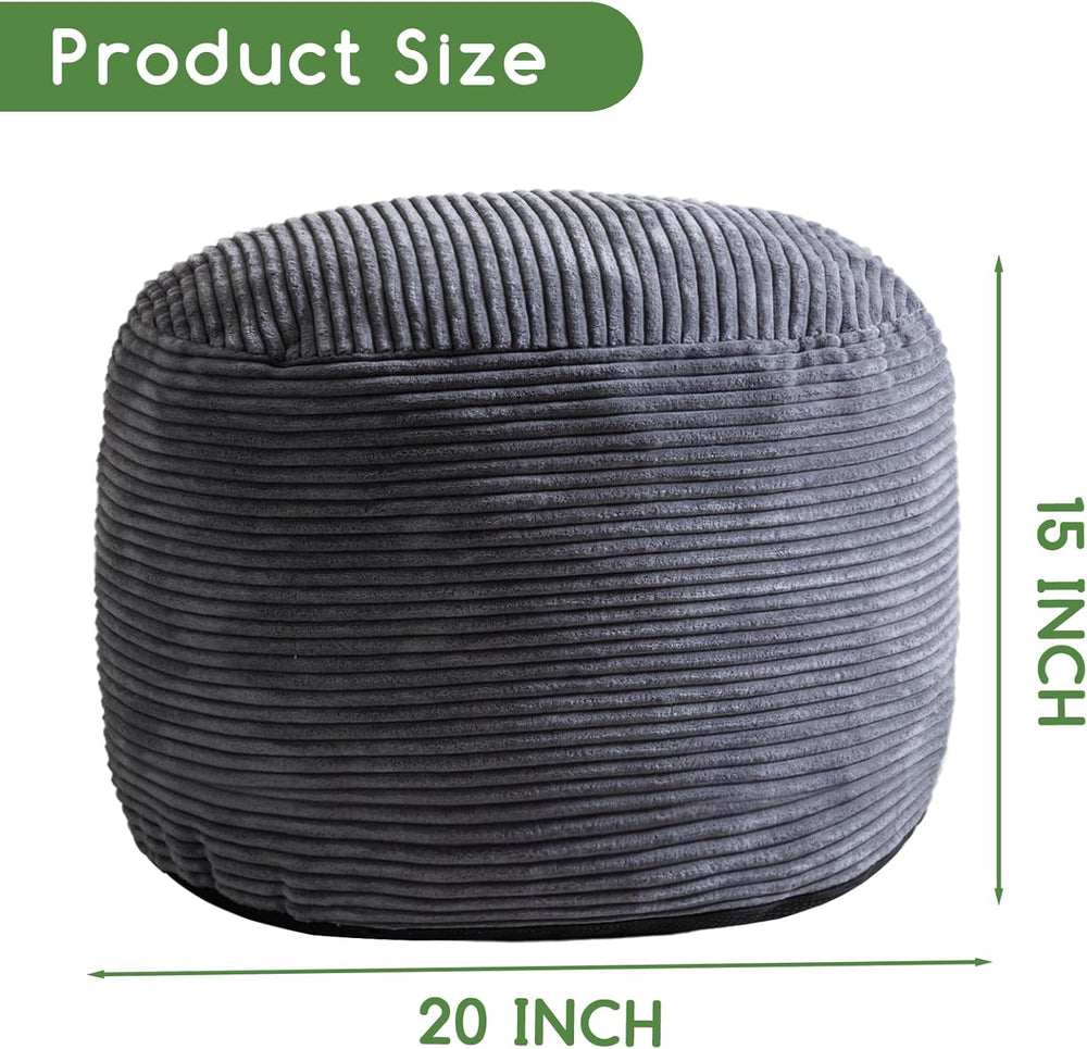 HIGOGOGO Round Stuffed Pouf Ottoman, Corduroy Poufs with Foam Chunk Filling, ...