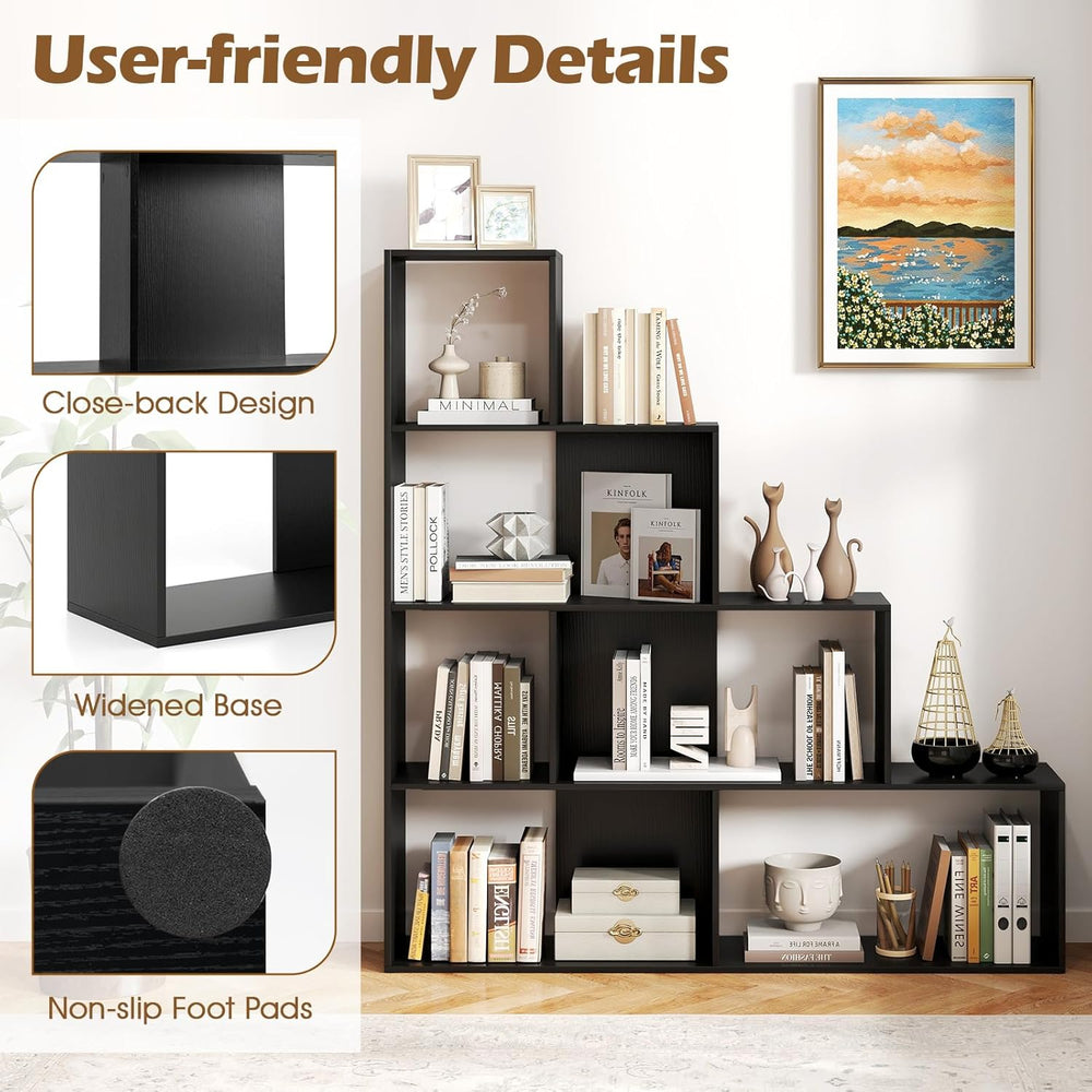 Tangkula 4-Tier Stepped Bookshelf, Freestanding 6 Cubes Ladder Bookcase with ...