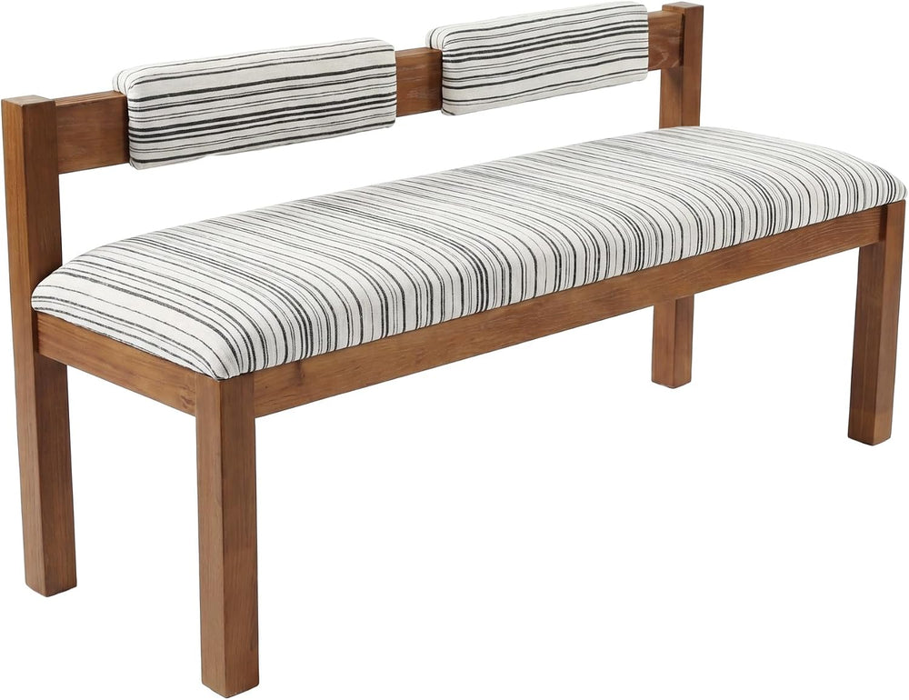 Wood Dining Bench, 55" Upholstered Kitchen Bench with Backrest | Farmhou...