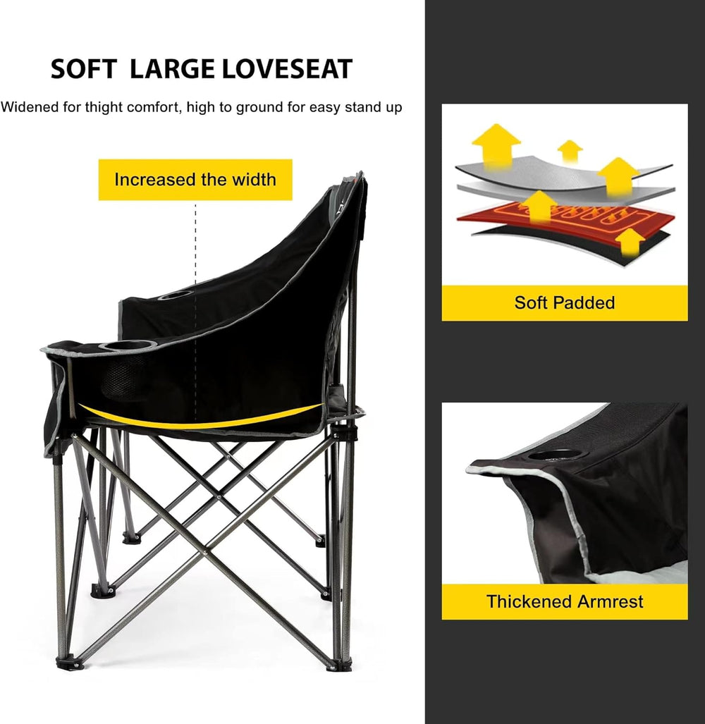 FAIR WIND Oversized 3 Person Camping Chair Padded Triple Loveseat Folding Cam...