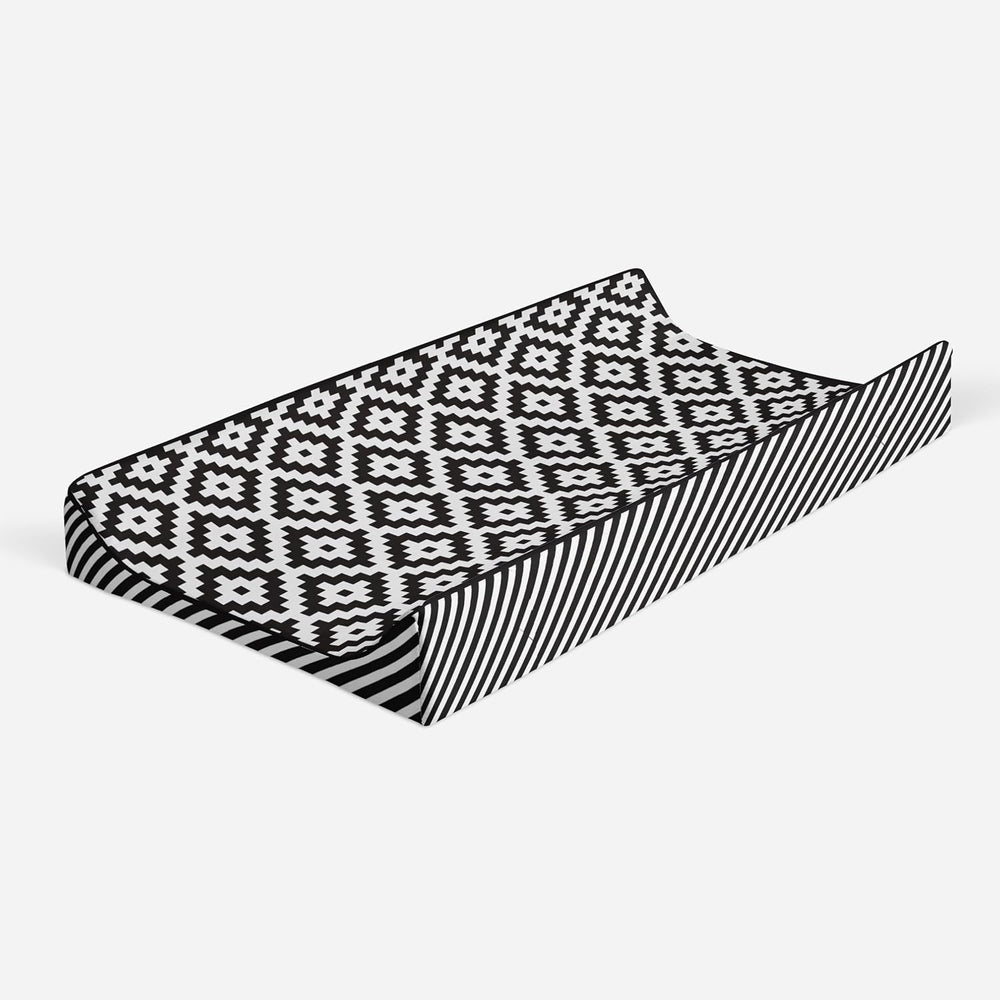 Bacati Love Warp Stripes Diaper Changing Pad Cover, Black/White (LOBKWSTCPC)