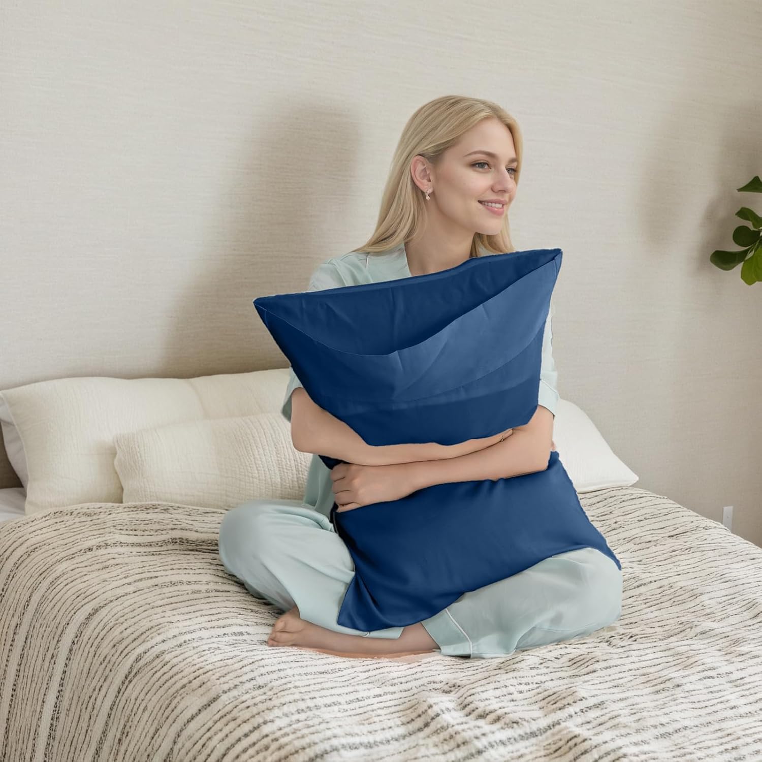 TELUS Pillow Cases King Size 2 Pack, Bamboo Rayon Cooling Pillowcases with Envelope Closure, Cool Breathable Pillow Case for Hot Sleepers & Night Sweats, 20x40 inch, Deep Blue