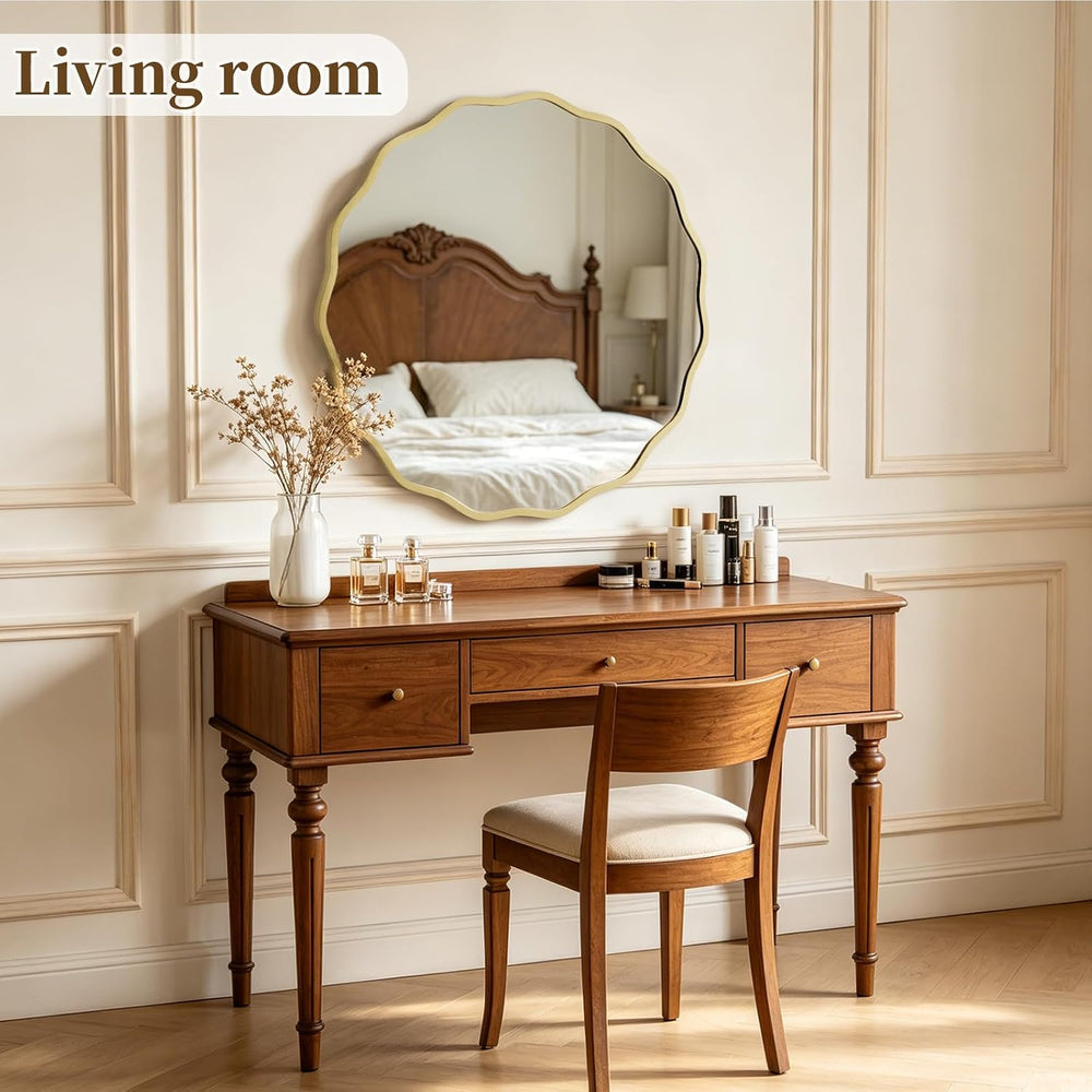 HOMECOOKIN 28" Wavy Round Wall Mirror, Gold Scalloped Circle Mirror Edge...