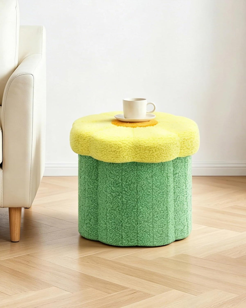 B FSOBEIIALEO Storage Ottoman Foldable, Sunflower Shaped Small Footrest Colla...