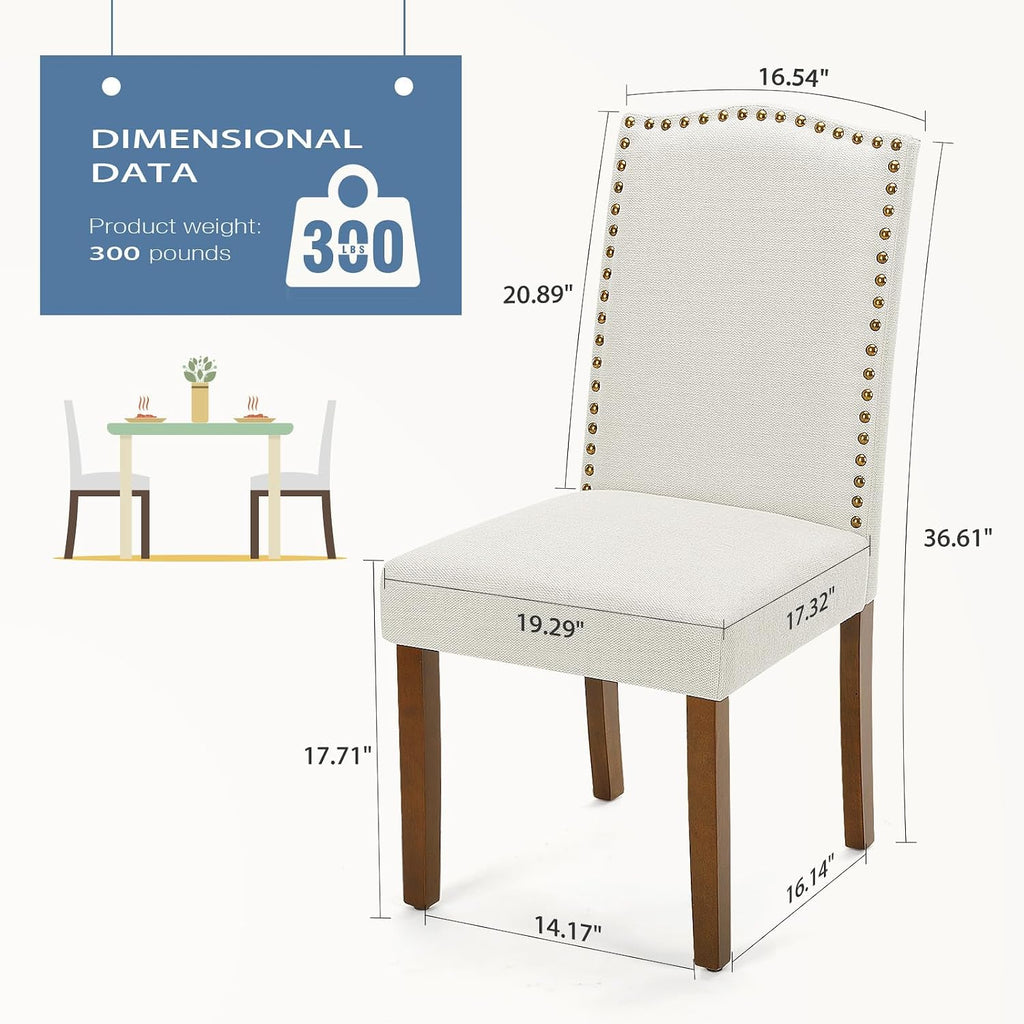 DUMOS Dining Chairs Set of 2, Fabric Kitchen Chairs for Living Room, Beige | Farmhouse, Upholstered, Wooden Legs, Padded Seat, High Back, Armless, Modern Accent, Dining Room, Restaurant