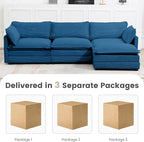 ROWHY Oversized Modular Sectional Sofa with Movable Ottoman, 112 Inch 4 Seat Modern Corduroy Sofa Set, Convertible L Shaped Couch for Living Room and Office, Navy Blue