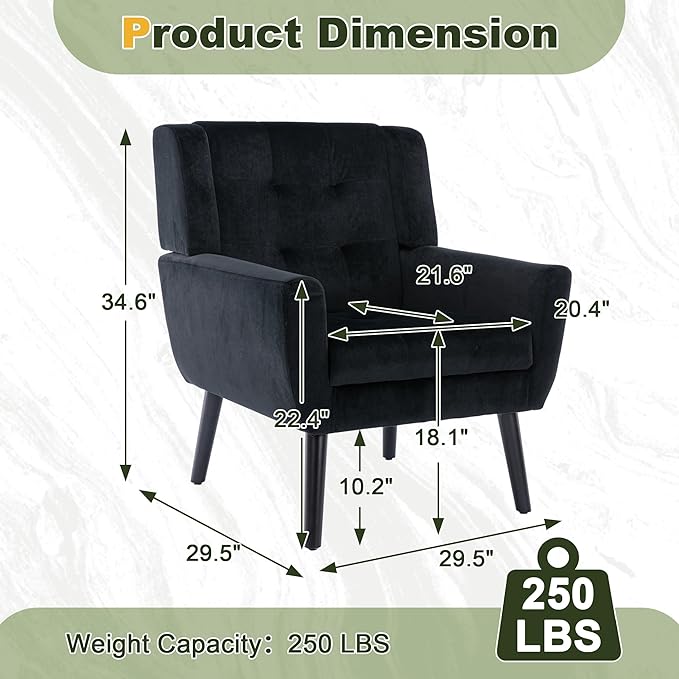 NicBex Modern Accent Chair for Living Room Upholstered Foam Filled Living Room Chairs with Metal Legs Velvet Cozy Lounge Armchair for Living Room Bedroom,Black