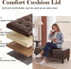 Asense 45" Storage Ottoman Bench,Faux Leather Upholstered Ottoman with Legs,Tufted Ottoman with Safety Hinge,Storage Bench for Bedroom,Living Room,Entryway,Chocolate Brown