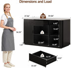 ONBRILL 60" Stationary Kitchen Island with Storage, Fluted Island Table w/Faux Marble Worktop, Sliding Door, Adjustable Shelves, Open Shelves, Mid Century Modern Coffee Bar Station with Drawer, Black