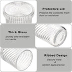 2 Pack Glass Qtip Holder with Lid, Qtip Dispenser Bathroom Storage Jars- Glass Apothecary Jars for Cotton Ball, Swab, Pads, Floss Picks, Bathroom Accessories Organization and Vanity Organizer(Clear)