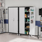 VINGLI 72'' Tall Garage Storage Cabinet, Metal Storage Cabinet with Wheels, Locking Doors and Adjustable Shelves (Black & Silver, 32''W x 16''D x 72''H)