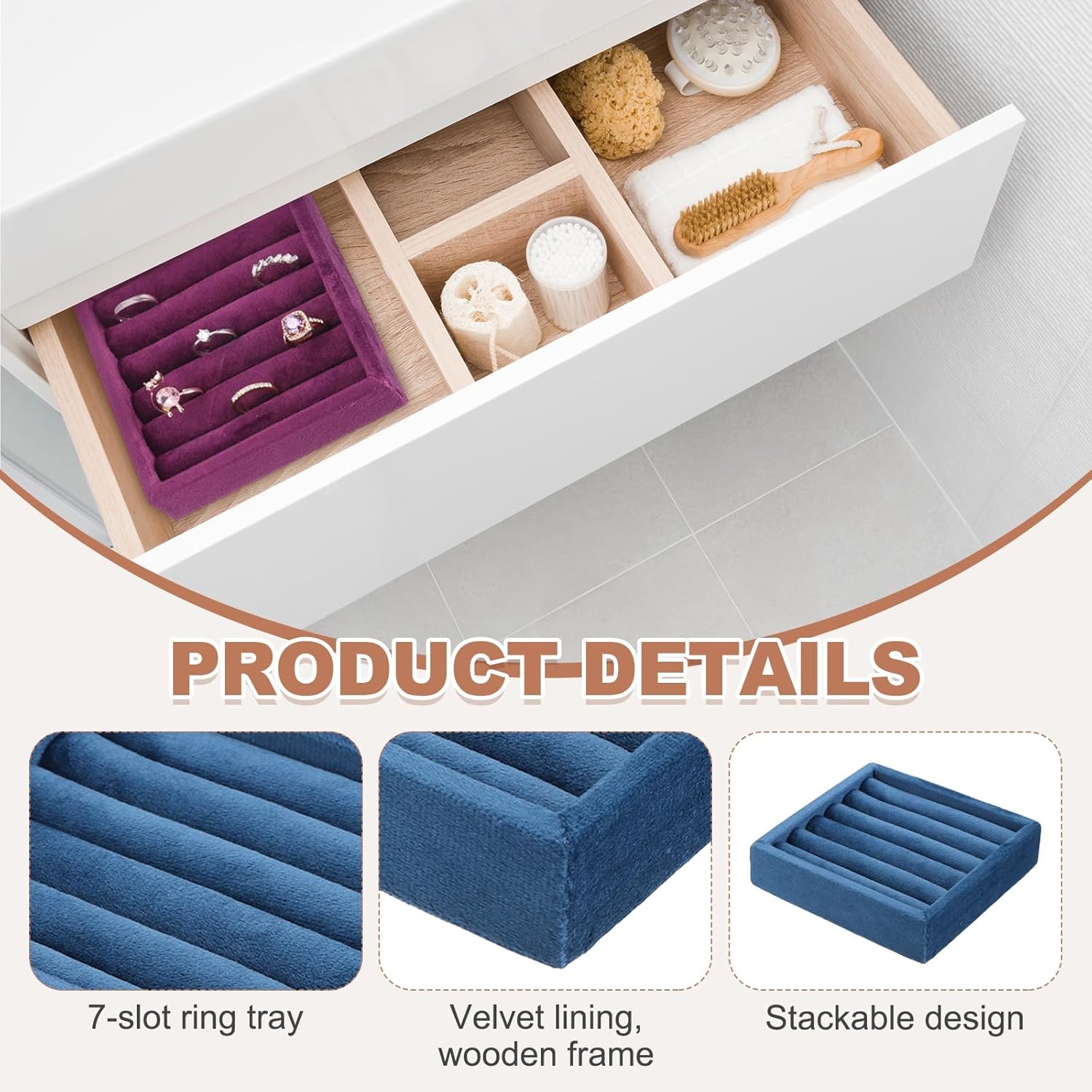 uxcell Stackable Jewelry Storage Tray, Jewelry Tray Drawer Organizer, Small Display Box for Earrings, Necklaces, Rings and Bracelets, Dark Blue