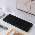 2Pcs Desk Drawer Storage Tray, Nightstand Organizer Tray, Necklace Bracelet Ring Earring Jewelry Display Tray, Grid Table Organizer Holder Tray for Sunglass, Phone, Watch, Perfume (12 grid)/Black