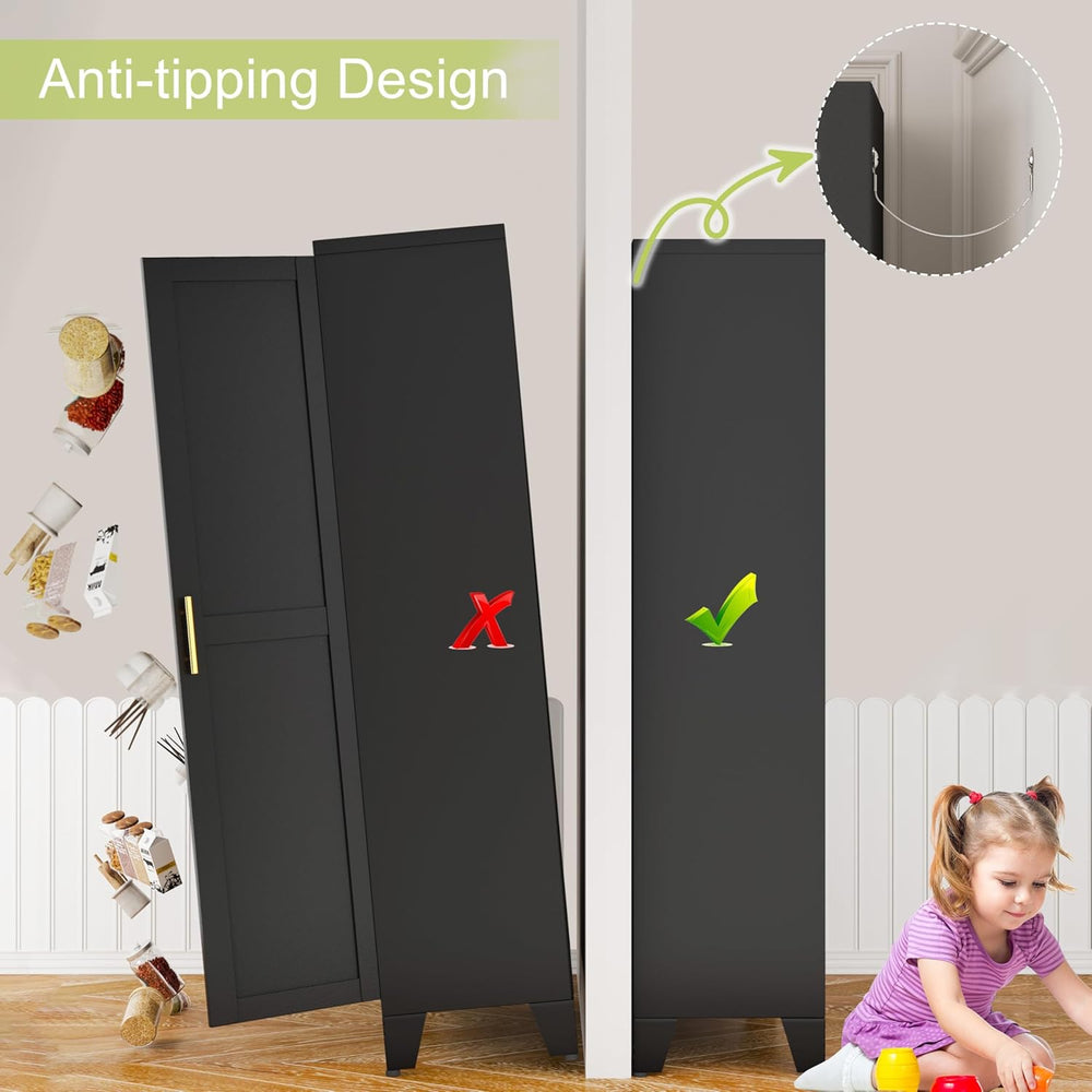 GAIOUS Metal Storage Cabinet, Black Pantry Storage Cabinets with 2 Door | and...