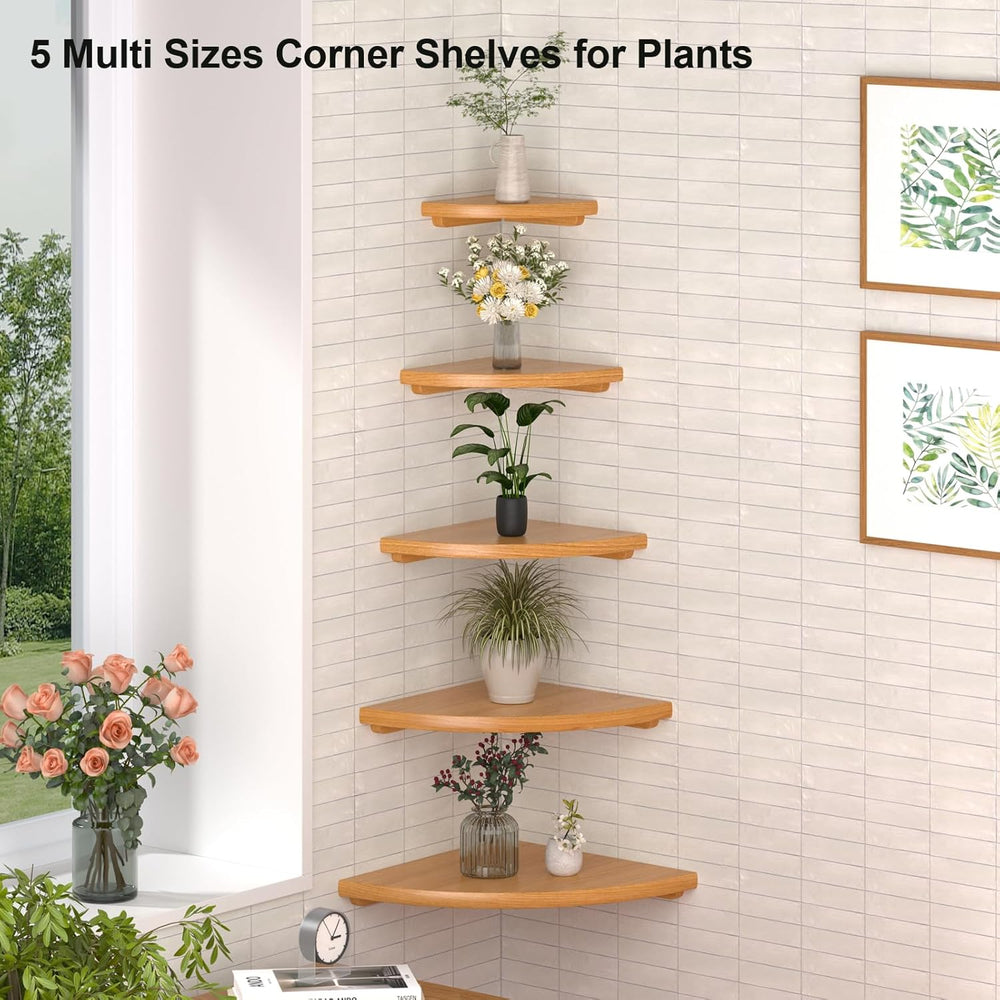 Gieanoo Floating Corner Shelves for Wall Set 2 7inch Solid Oak Rounded Corner...
