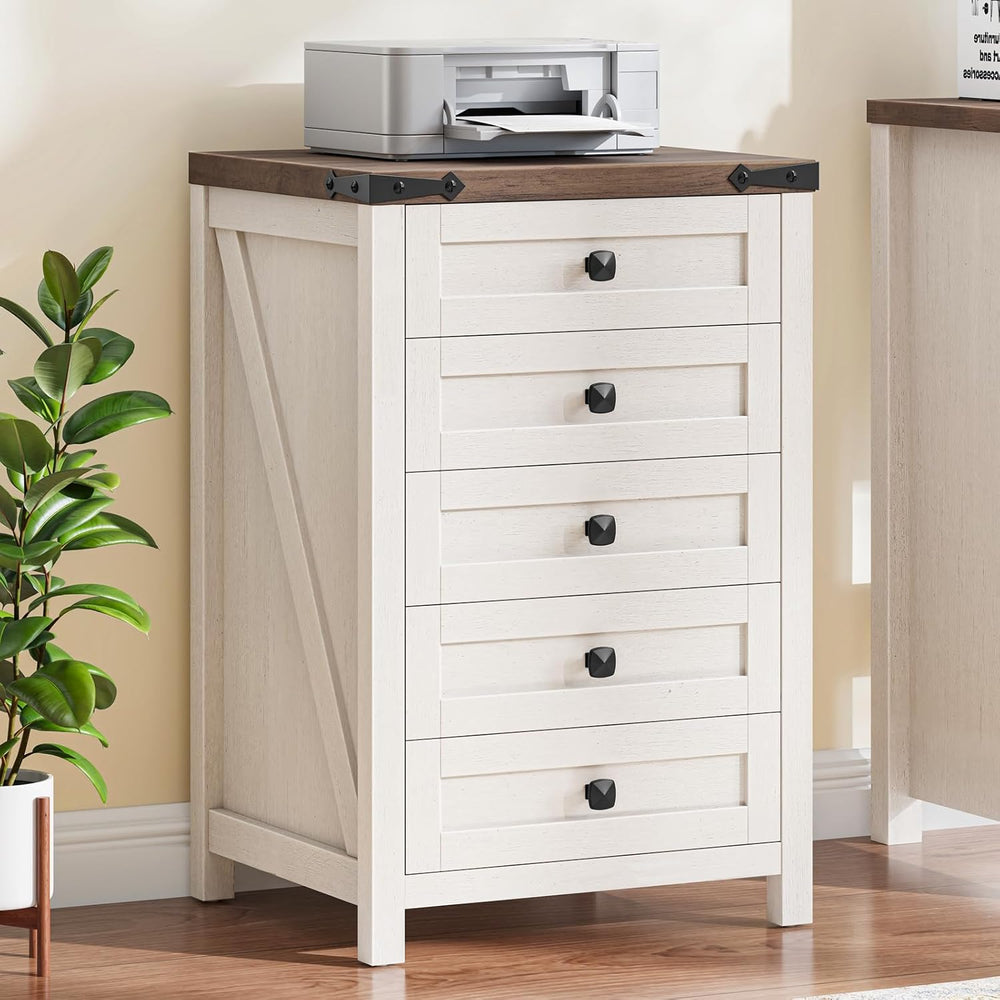 Halitaa 5 Drawer Small File Cabinet, Farmhouse Vertical Filing Cabinet | Unde...