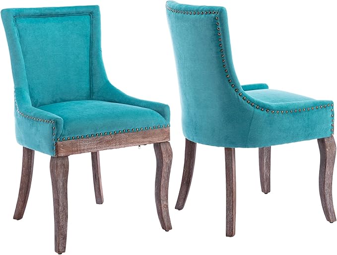 Teal Dining Chairs Set of 2, Kitchen & Dining Room Chairs, Fabric Upholst...