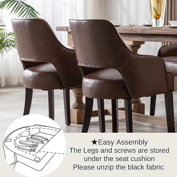 Farmhouse Dining Chairs Set of 2, PU Leather Upholstered Dining Chairs with A...