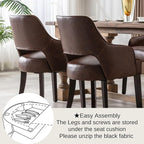 Farmhouse Dining Chairs Set of 2, PU Leather Upholstered Dining Chairs with Arms, Mid Century Modern Solid Wood Kitchen Chairs, Comfortable Accent Chairs for Dining/Living Room, Brown