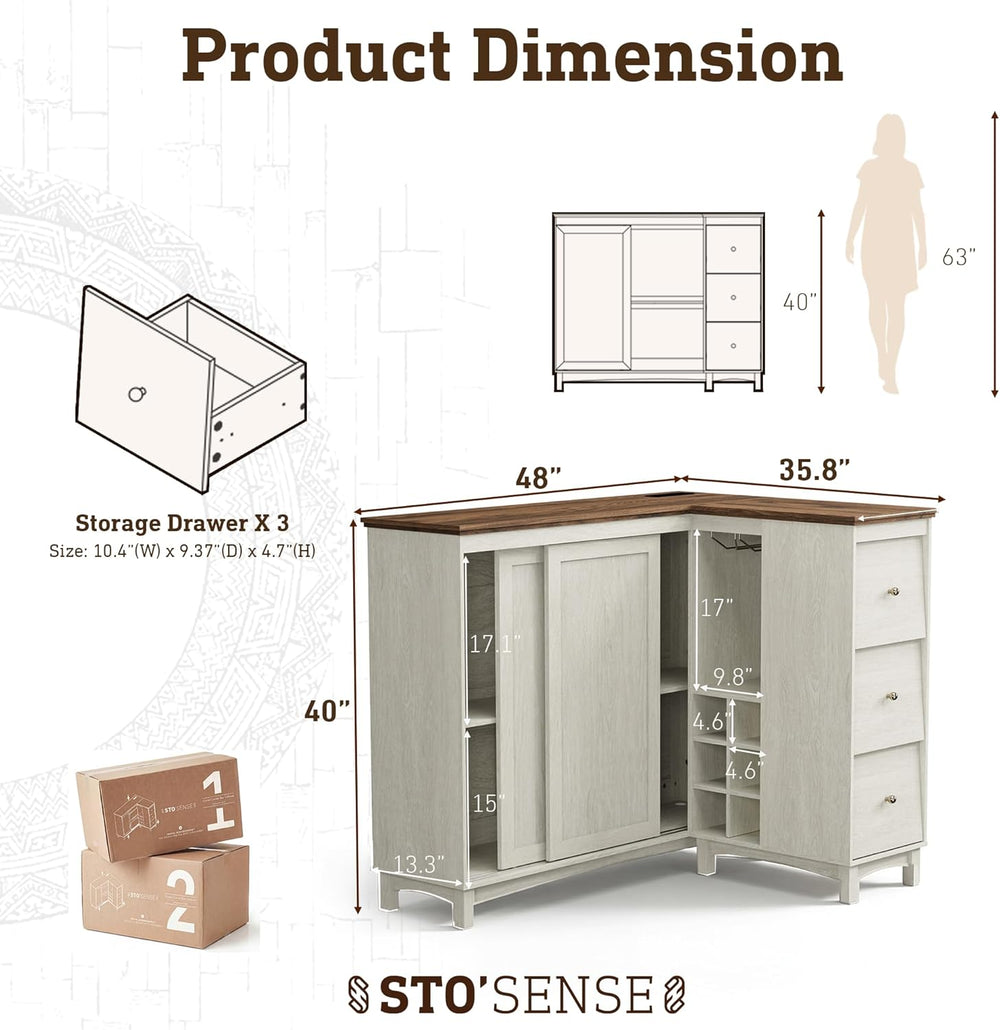 Corner Cabinet with Charging Station,L-Shaped Kitchen Pantry Storage Cabinet ...