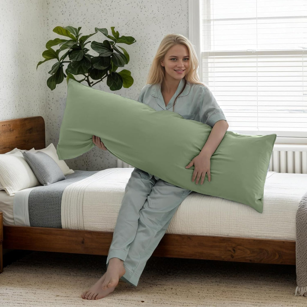 Body Cooling Pillow Cases Cover, Bamboo Rayon Green Body Pillowcases with Zipper Closure, Cool and Breathable Pillow Case for Hot Sleepers and Night Sweats, 20x54 inches