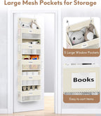 Over The Door Organizer Hanging, 5 Shelf Behind The Doors Storage, Pantry Door Organizer, Closet Organizers for Bedroom and Nursery (Beige)